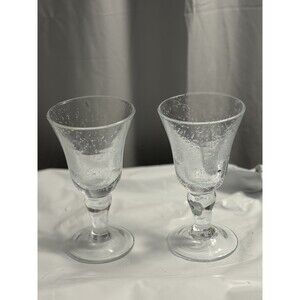 Vintage Clear Bubble Glass Goblets Set of 2 Hand Blown Wine Water Glasses